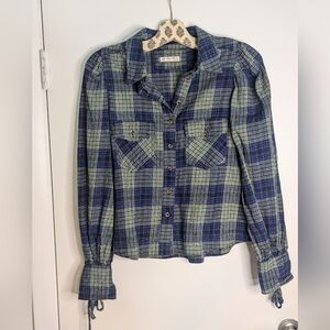 Free People Sun City Plaid Top / Blue Combo